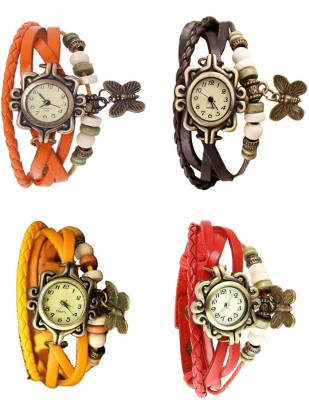 NS18 Vintage Butterfly Rakhi Combo of 4 Orange, Yellow, Brown And Red Analog Watch  - For Women   Watches  (NS18)