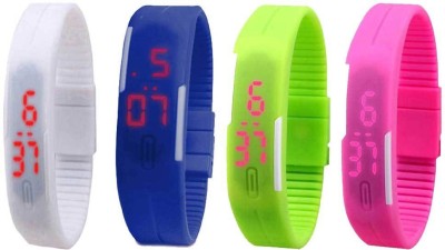 NS18 Silicone Led Magnet Band Combo of 4 White, Blue, Green And Pink Digital Watch  - For Boys & Girls   Watches  (NS18)