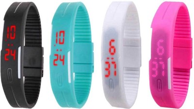 NS18 Silicone Led Magnet Band Watch Combo of 4 Black, Sky Blue, White And Pink Digital Watch  - For Couple   Watches  (NS18)
