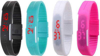 

NS18 Silicone Led Magnet Band Watch Combo of 4 Black, Sky Blue, White And Pink Watch - For Couple