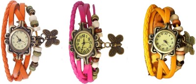 NS18 Vintage Butterfly Rakhi Combo of 3 Orange, Pink And Yellow Analog Watch  - For Women   Watches  (NS18)
