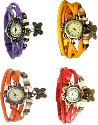 NS18 Vintage Butterfly Rakhi Combo of 4 Purple, Orange, Yellow And Red Analog Watch  - For Women   Watches  (NS18)