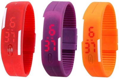 NS18 Silicone Led Magnet Band Combo of 3 Red, Purple And Orange Digital Watch  - For Boys & Girls   Watches  (NS18)