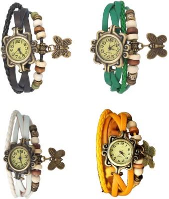 NS18 Vintage Butterfly Rakhi Combo of 4 Black, White, Green And Yellow Analog Watch  - For Women   Watches  (NS18)
