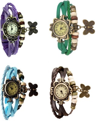 NS18 Vintage Butterfly Rakhi Combo of 4 Purple, Sky Blue, Green And Brown Analog Watch  - For Women   Watches  (NS18)