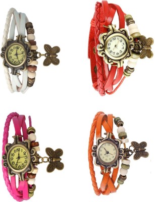 NS18 Vintage Butterfly Rakhi Combo of 4 White, Pink, Red And Orange Analog Watch  - For Women   Watches  (NS18)