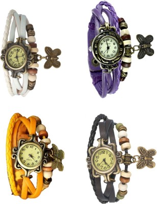 NS18 Vintage Butterfly Rakhi Combo of 4 White, Yellow, Purple And Black Analog Watch  - For Women   Watches  (NS18)