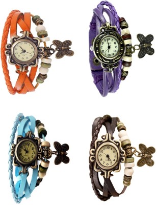NS18 Vintage Butterfly Rakhi Combo of 4 Orange, Sky Blue, Purple And Brown Analog Watch  - For Women   Watches  (NS18)