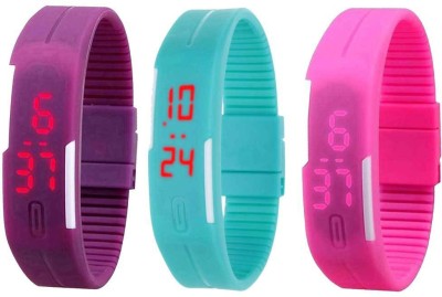 NS18 Silicone Led Magnet Band Combo of 3 Purple, Sky Blue And Pink Digital Watch  - For Boys & Girls   Watches  (NS18)