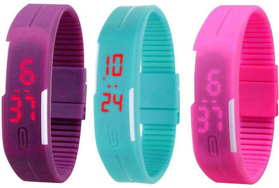 

NS18 Silicone Led Magnet Band Combo of 3 Purple, Sky Blue And Pink Watch - For Boys & Girls