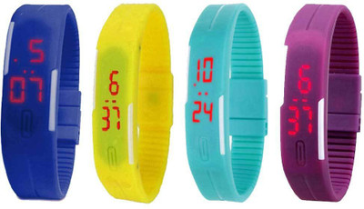 View NS18 Silicone Led Magnet Band Watch Combo of 4 Blue, Yellow, Sky Blue And Purple Digital Watch  - For Couple Wrist Watches Price Online(NS18)