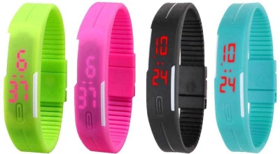 NS18 Silicone Led Magnet Band Watch Combo of 4 Green, Pink, Black And Sky Blue Digital Watch  - For Couple   Watches  (NS18)