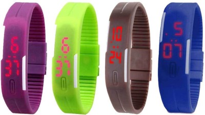 NS18 Silicone Led Magnet Band Combo of 4 Purple, Green, Brown And Blue Digital Watch  - For Boys & Girls   Watches  (NS18)
