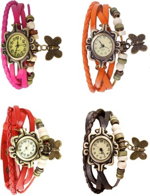 NS18 Vintage Butterfly Rakhi Combo of 4 Pink, Red, Orange And Brown Analog Watch  - For Women   Watches  (NS18)