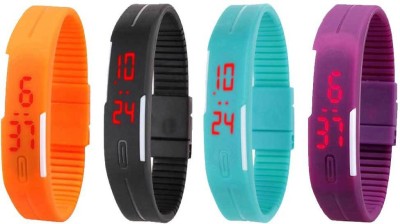 NS18 Silicone Led Magnet Band Watch Combo of 4 Orange, Black, Sky Blue And Purple Digital Watch  - For Couple   Watches  (NS18)