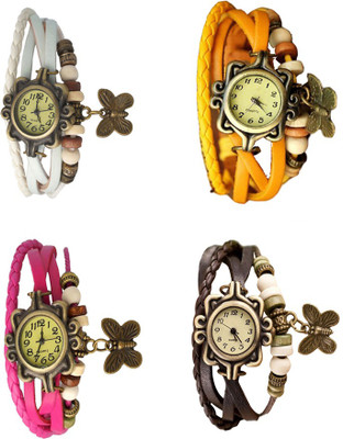 

Kissu Vintage Rakhi Combo of 4 White, Pink, Yellow And Brown Watch - For Women