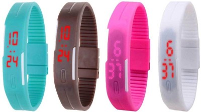 NS18 Silicone Led Magnet Band Combo of 4 Sky Blue, Brown, Pink And White Digital Watch  - For Boys & Girls   Watches  (NS18)