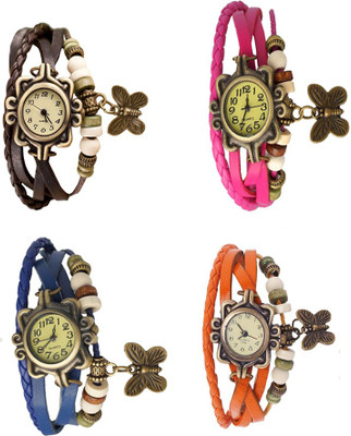 

Kissu Vintage Rakhi Combo of 4 Brown, Blue, Pink And Orange Watch - For Women