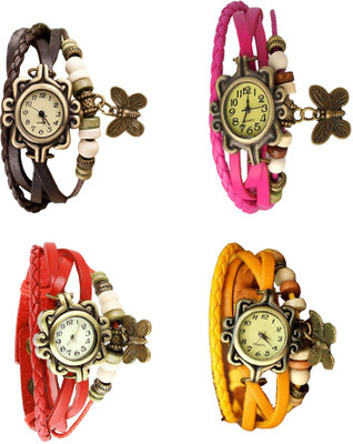 

Kissu Vintage Rakhi Combo of 4 Brown, Red, Pink And Yellow Watch - For Women
