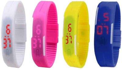 NS18 Silicone Led Magnet Band Combo of 4 White, Pink, Yellow And Blue Digital Watch  - For Boys & Girls   Watches  (NS18)