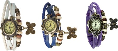 NS18 Vintage Butterfly Rakhi Watch Combo of 3 White, Blue And Purple Analog Watch  - For Women   Watches  (NS18)
