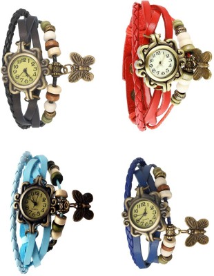 NS18 Vintage Butterfly Rakhi Combo of 4 Black, Sky Blue, Red And Blue Analog Watch  - For Women   Watches  (NS18)