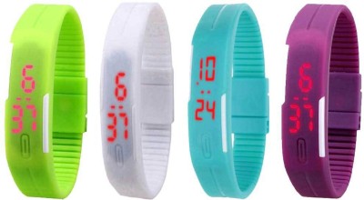 NS18 Silicone Led Magnet Band Watch Combo of 4 Green, White, Sky Blue And Purple Digital Watch  - For Couple   Watches  (NS18)