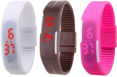NS18 Silicone Led Magnet Band Combo of 3 White, Brown And Pink Digital Watch  - For Boys & Girls   Watches  (NS18)
