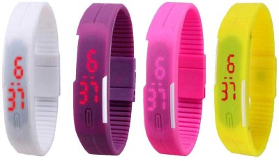 NS18 Silicone Led Magnet Band Combo of 4 White, Purple, Pink And Yellow Digital Watch  - For Boys & Girls   Watches  (NS18)