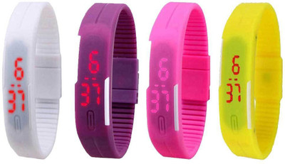 

NS18 Silicone Led Magnet Band Combo of 4 White, Purple, Pink And Yellow Watch - For Boys & Girls