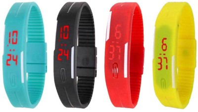 NS18 Silicone Led Magnet Band Combo of 4 Sky Blue, Black, Red And Yellow Digital Watch  - For Boys & Girls   Watches  (NS18)