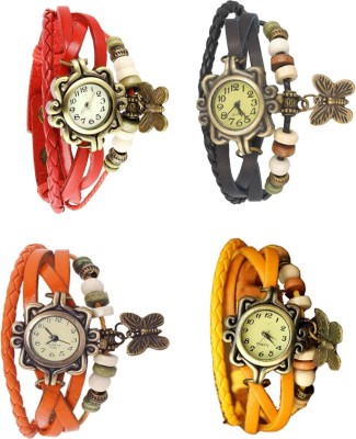 NS18 Vintage Butterfly Rakhi Combo of 4 Red, Orange, Black And Yellow Analog Watch  - For Women   Watches  (NS18)