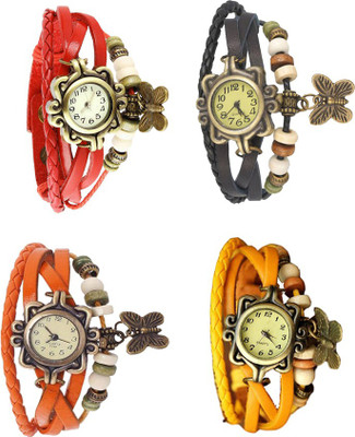 

Kissu Vintage Rakhi Combo of 4 Red, Orange, Black And Yellow Watch - For Women