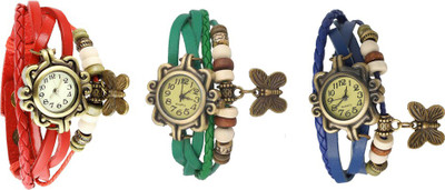 

NS18 Vintage Butterfly Rakhi Watch Combo of 3 Red, Green And Blue Watch - For Women