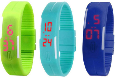 

Kissu Led Band Watch Combo of 3 Green, Sky Blue And Brown Watch - For Couple