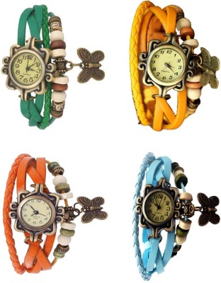 NS18 Vintage Butterfly Rakhi Combo of 4 Green, Orange, Yellow And Sky Blue Analog Watch  - For Women   Watches  (NS18)
