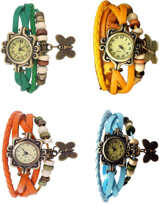 NS18 Vintage Butterfly Rakhi Combo of 4 Green, Orange, Yellow And Sky Blue Analog Watch  - For Women   Watches  (NS18)