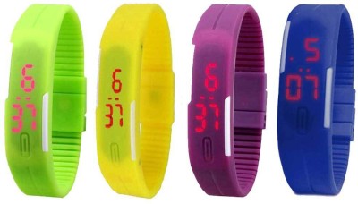 NS18 Silicone Led Magnet Band Combo of 4 Green, Yellow, Purple And Blue Digital Watch  - For Boys & Girls   Watches  (NS18)