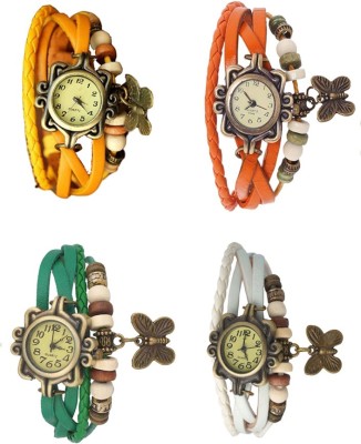 NS18 Vintage Butterfly Rakhi Combo of 4 Yellow, Green, Orange And White Analog Watch  - For Women   Watches  (NS18)