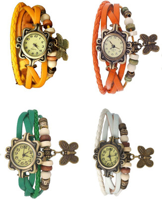 NS18 Vintage Butterfly Rakhi Combo of 4 Yellow, Green, Orange And White Analog Watch  - For Women   Watches  (NS18)