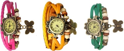 NS18 Vintage Butterfly Rakhi Watch Combo of 3 Pink, Yellow And Green Analog Watch  - For Women   Watches  (NS18)