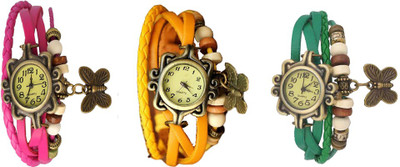 

Kissu Vintage Rakhi Watch Combo of 3 Pink, Yellow And Green Watch - For Women