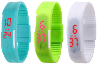

Kissu Led Band Watch Combo of 3 Sky Blue, Green And White Watch - For Couple