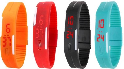 NS18 Silicone Led Magnet Band Watch Combo of 4 Orange, Red, Black And Sky Blue Digital Watch  - For Couple   Watches  (NS18)