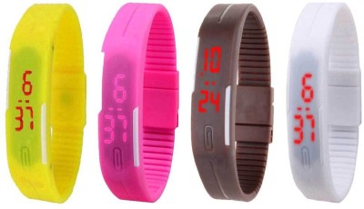 NS18 Silicone Led Magnet Band Combo of 4 Yellow, Pink, Brown And White Digital Watch  - For Boys & Girls   Watches  (NS18)