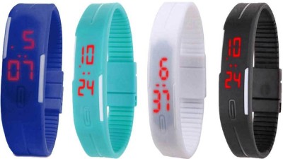 NS18 Silicone Led Magnet Band Combo of 4 Blue, Sky Blue, White And Black Digital Watch  - For Boys & Girls   Watches  (NS18)