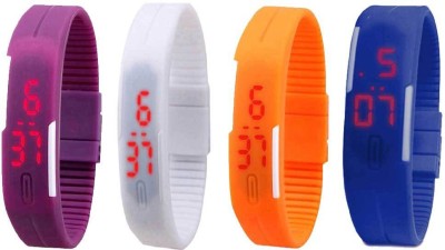 NS18 Silicone Led Magnet Band Combo of 4 Purple, White, Orange And Blue Digital Watch  - For Boys & Girls   Watches  (NS18)