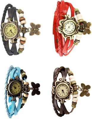 

NS18 Vintage Butterfly Rakhi Combo of 4 Black, Sky Blue, Red And Brown Watch - For Women