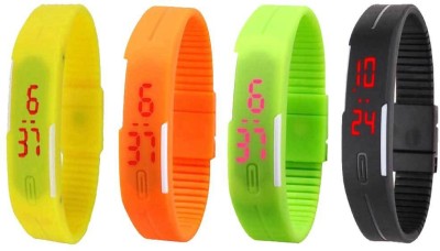 NS18 Silicone Led Magnet Band Combo of 4 Yellow, Orange, Green And Black Digital Watch  - For Boys & Girls   Watches  (NS18)
