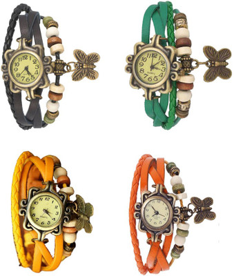 

Kissu Vintage Rakhi Combo of 4 Black, Yellow, Green And Orange Watch - For Women
